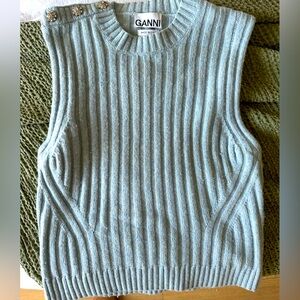 Ganni Recycled Wool Sweater Vest in Icy Blue